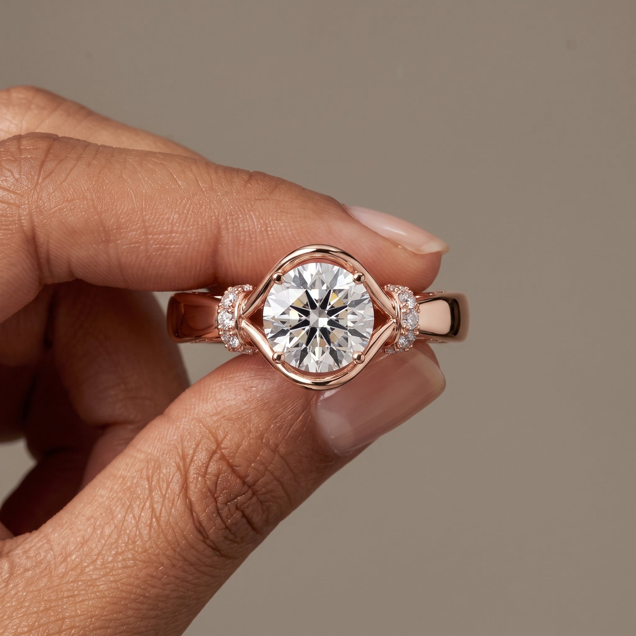 Rose Gold Oval Moissanite Engagement Ring with Accent Stones