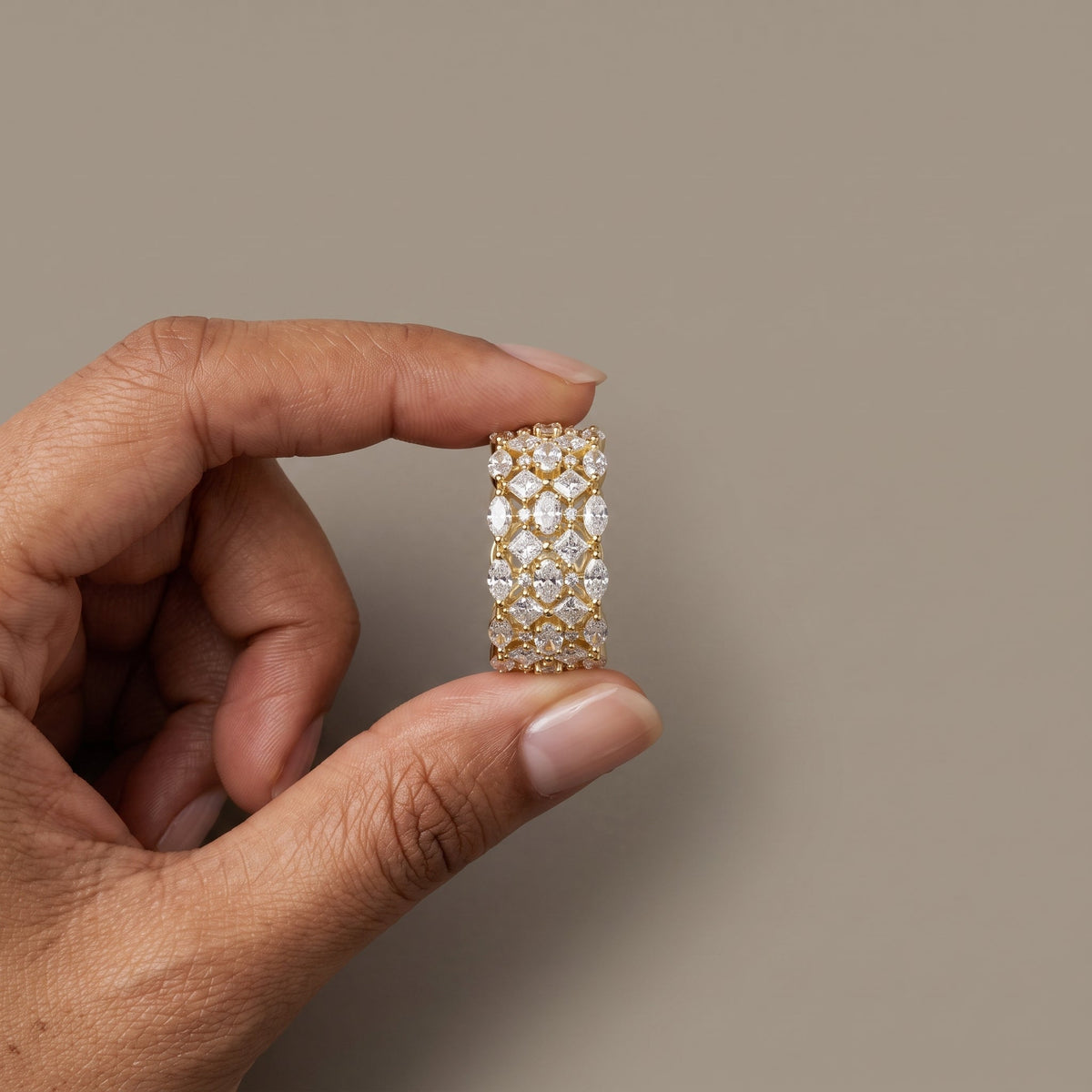 Yellow Gold Multi Shape Moissanite Wide Band Ring