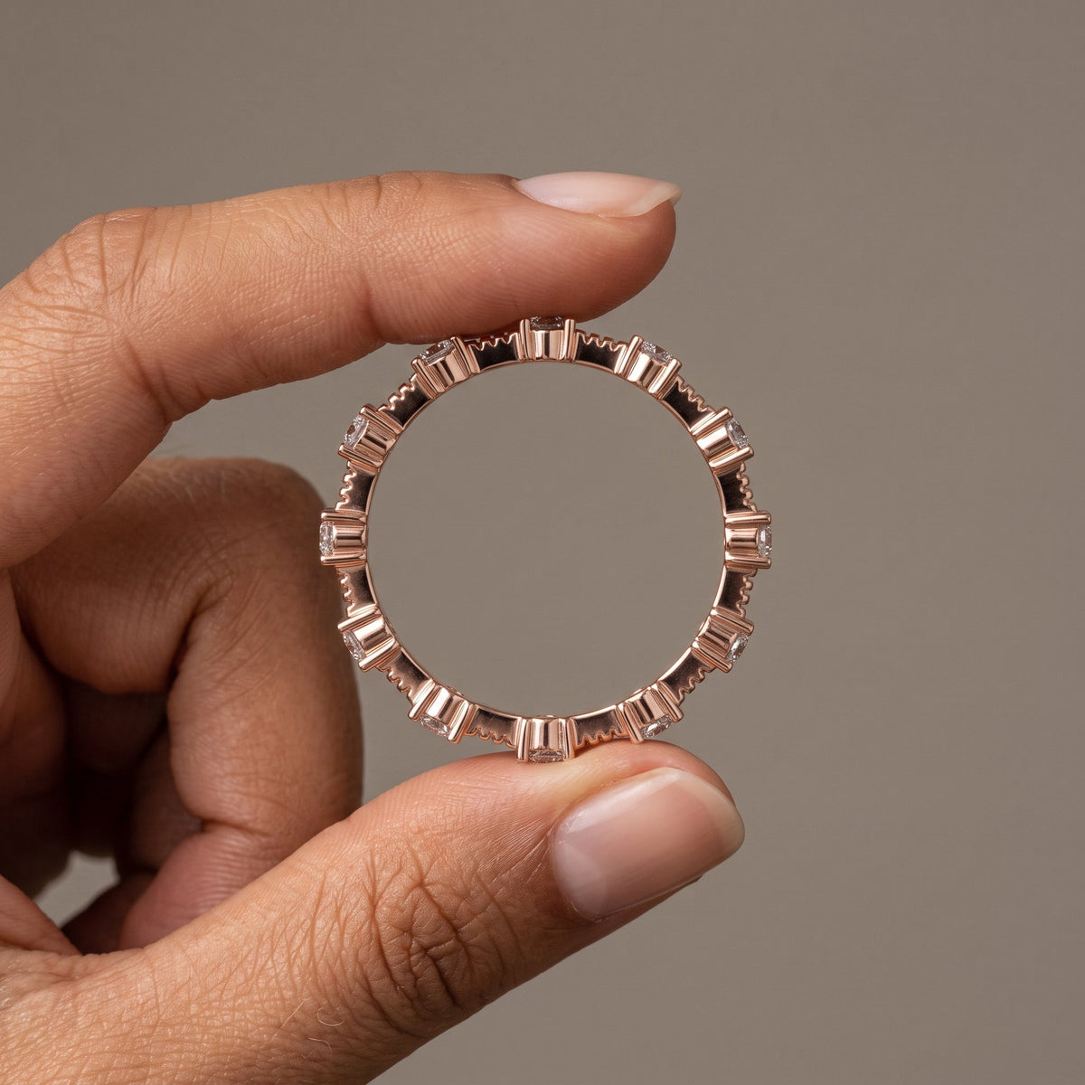 Rose Gold Round Moissanite Eternity Band Ring