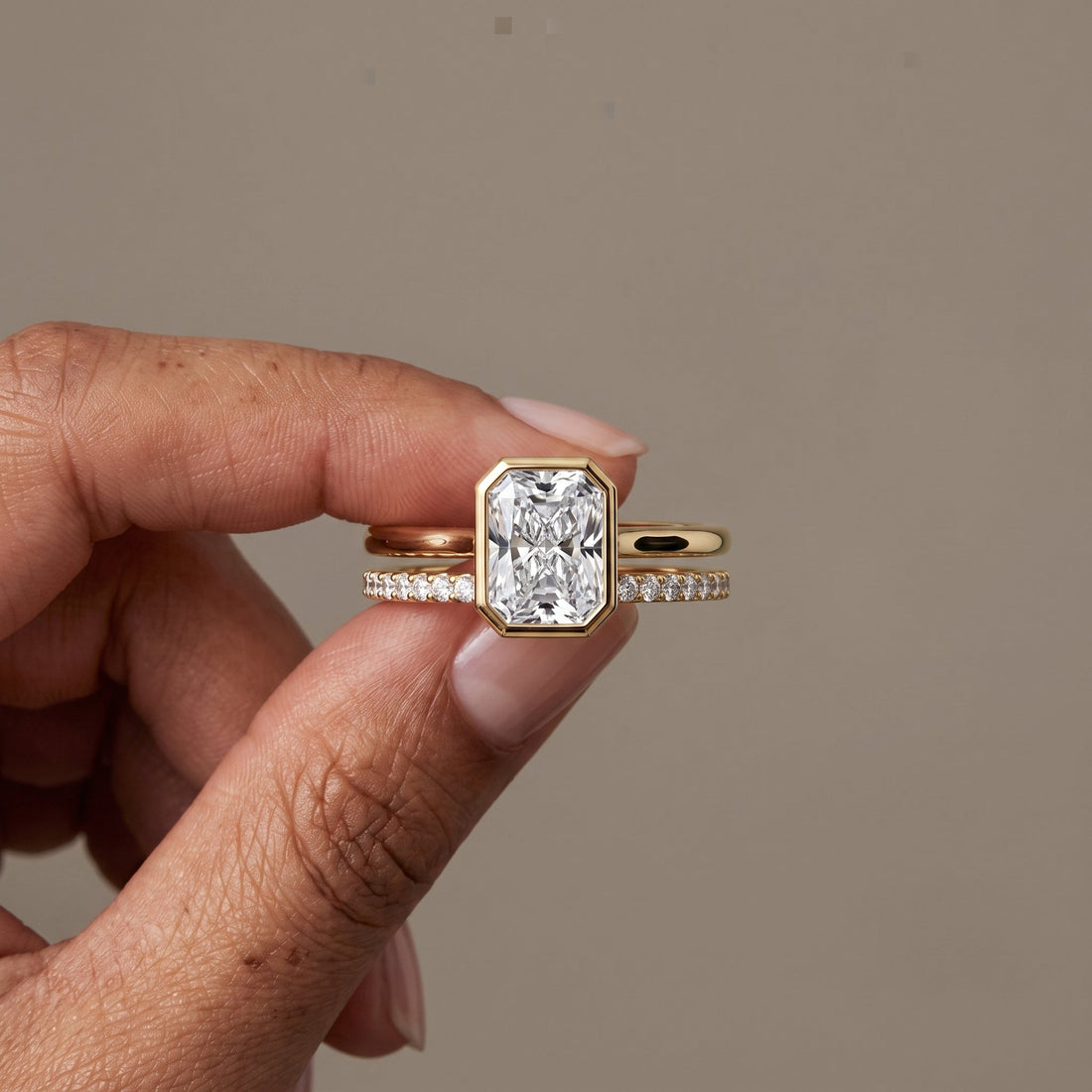 Yellow Gold Radiant Cut Engagement Ring Set
