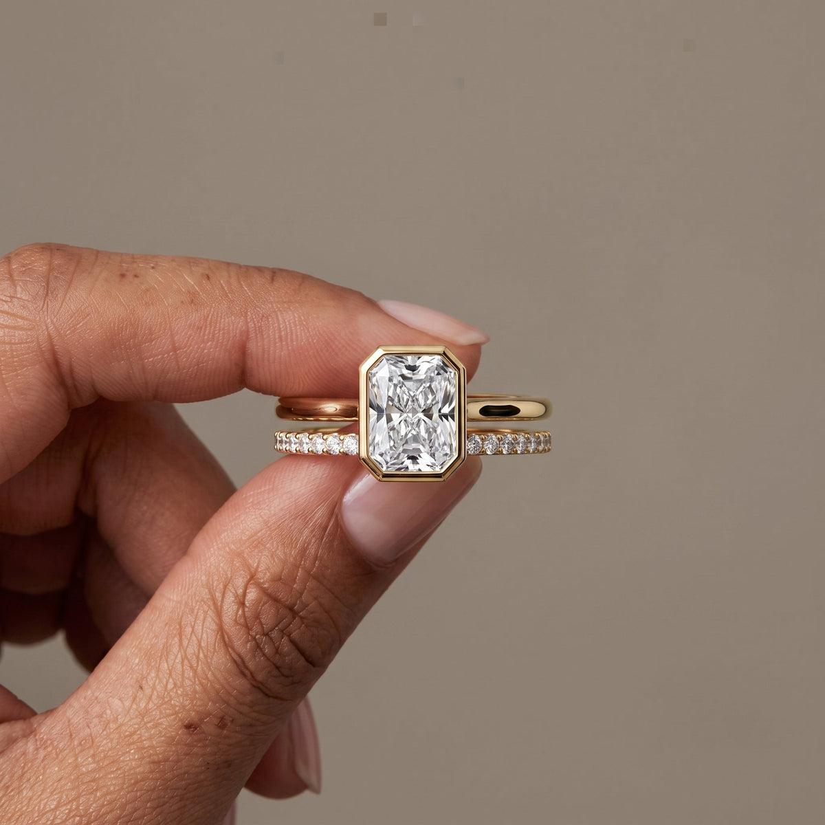 Yellow Gold Radiant Cut Moissanite Engagement Ring Set