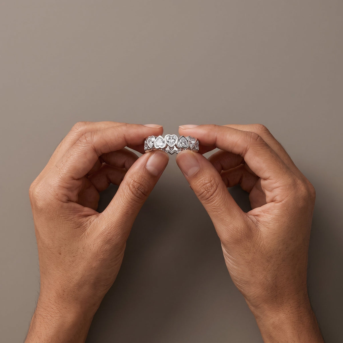 White Gold Heart Cut Moissanite Eternity Band Ring