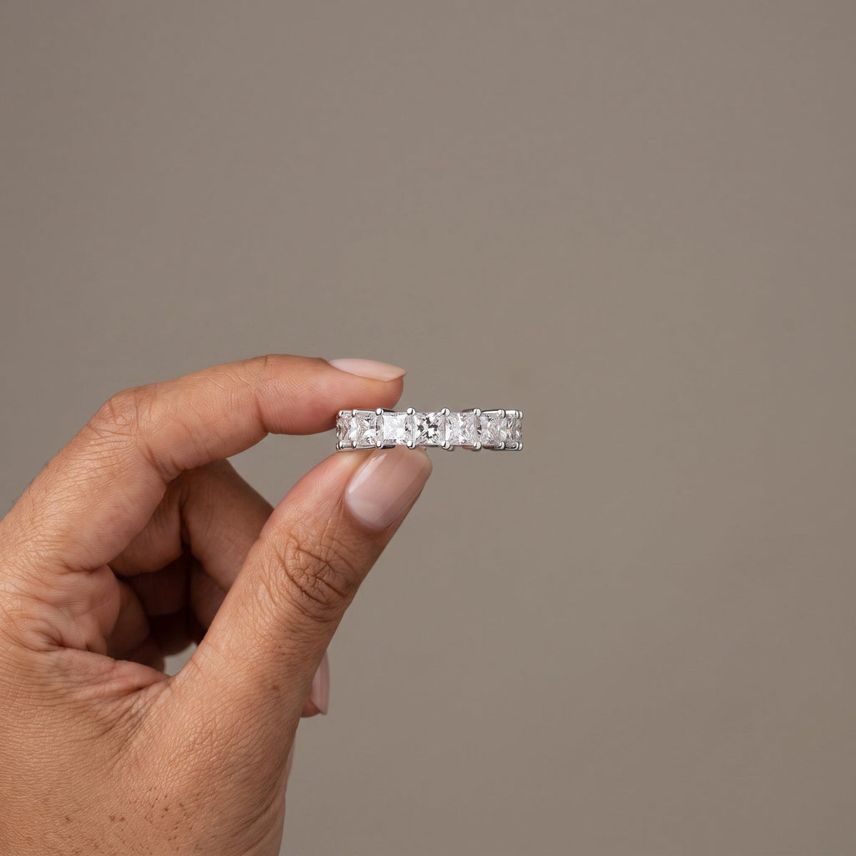 White Metal Princess Cut Moissanite Eternity Band Ring