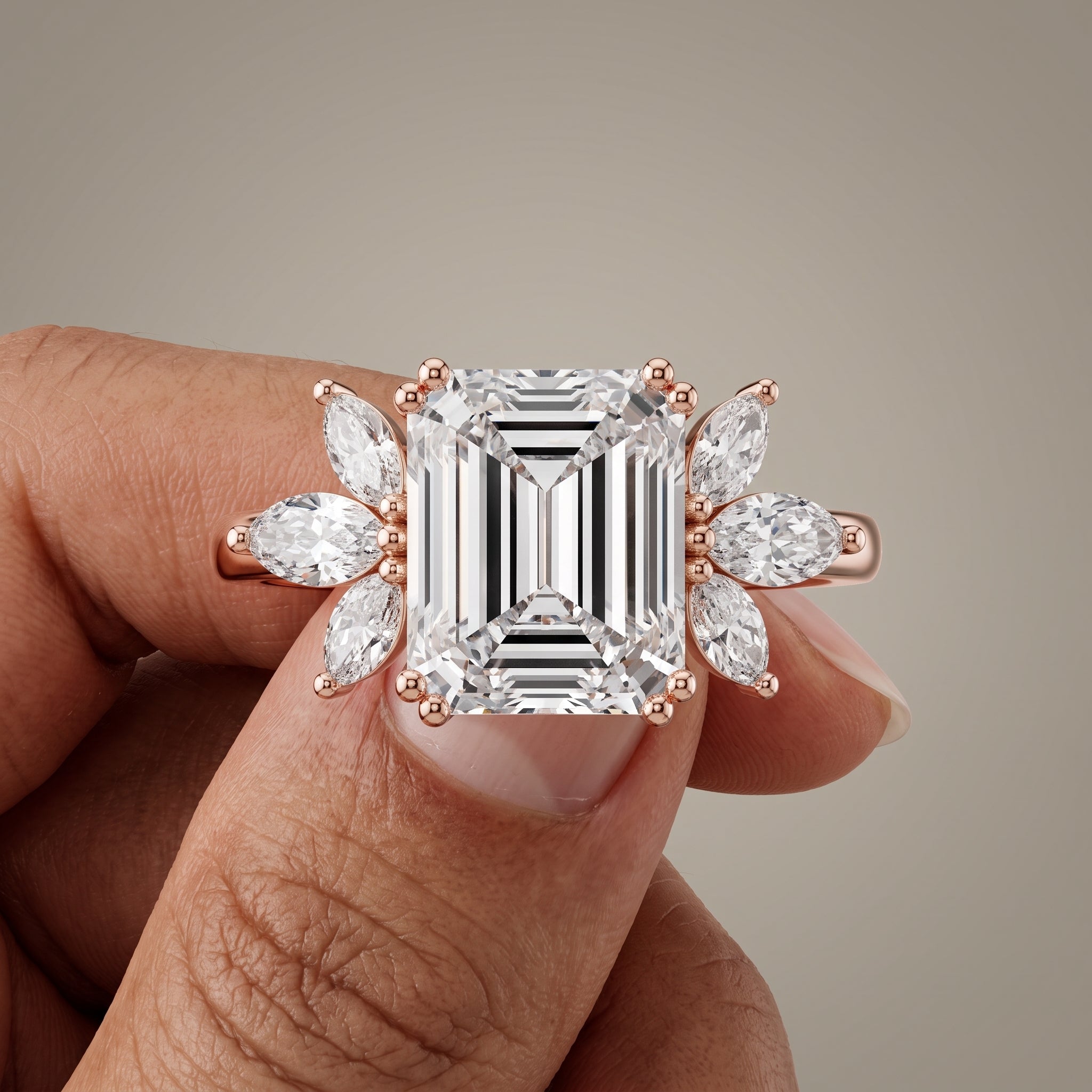 Rose Gold Emerald Cut Moissanite Engagement Ring