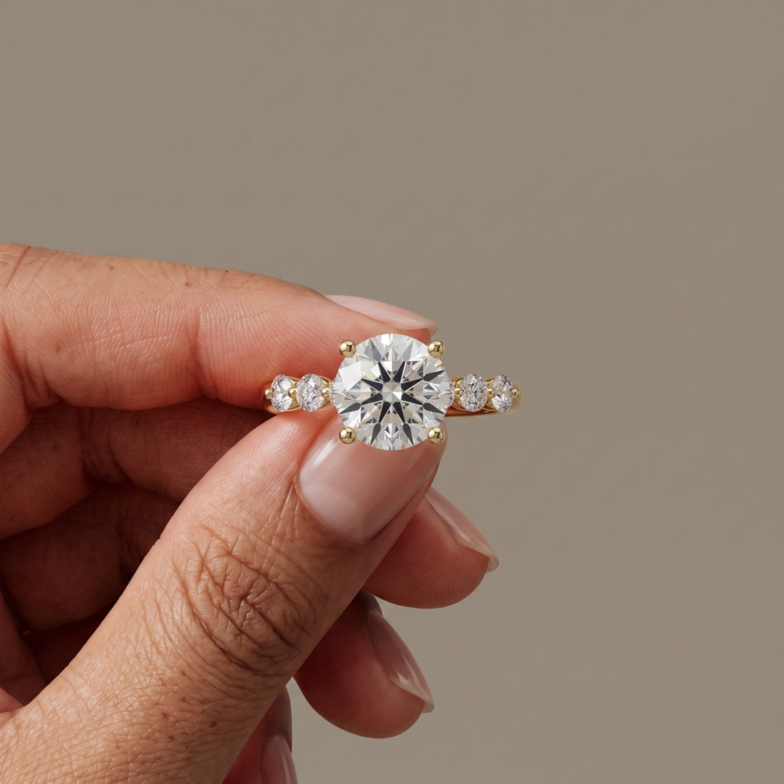 Yellow Gold Round Engagement Ring with Side Stones