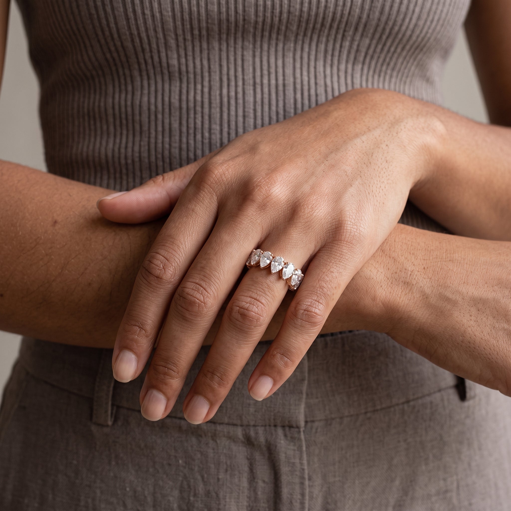 Rose Gold Pear Cut Moissanite Eternity Band Ring