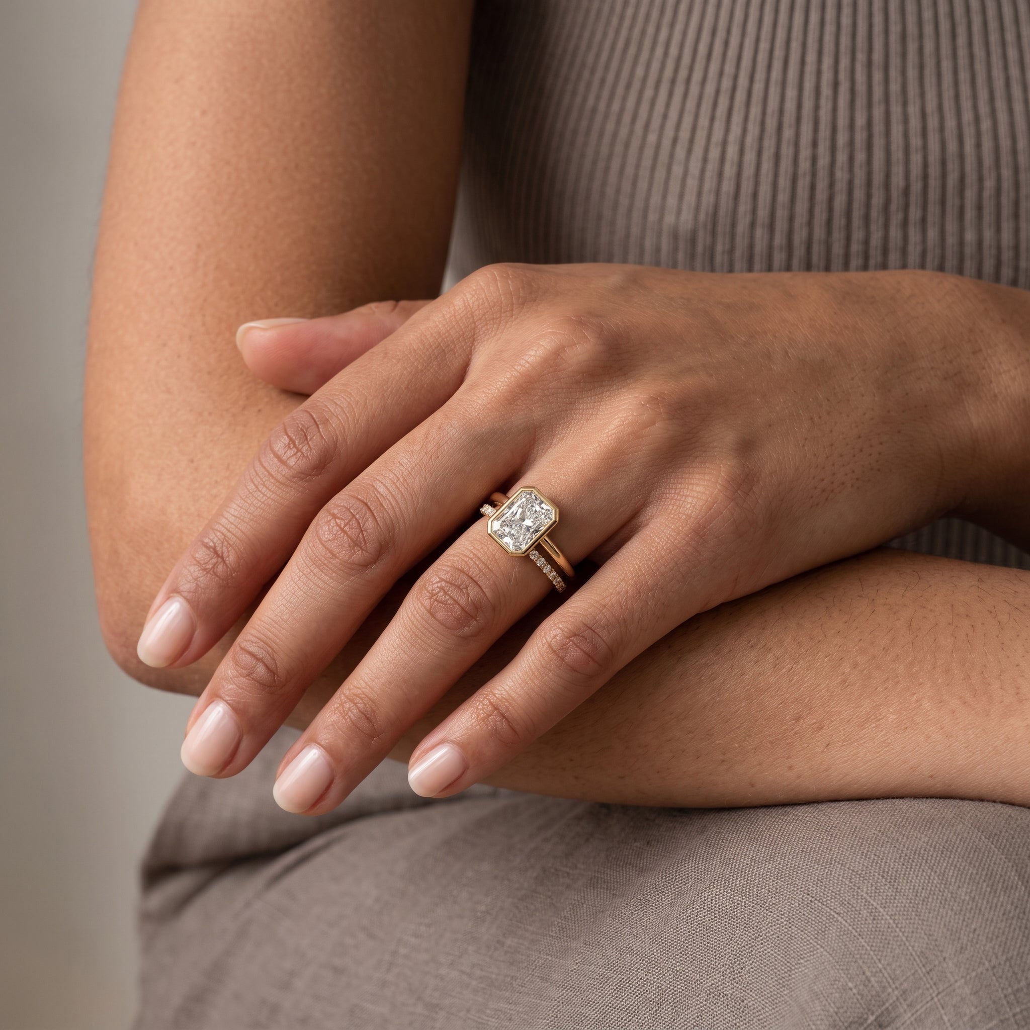 Yellow Gold Radiant Cut Moissanite Engagement Ring Set