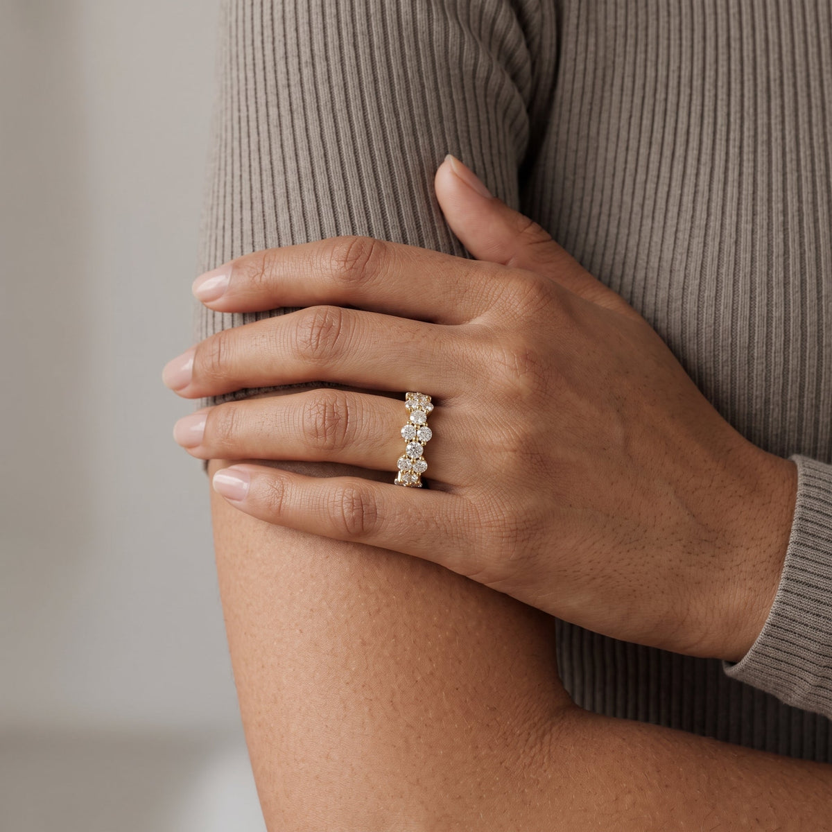 Yellow Gold Round Moissanite Eternity Band Ring