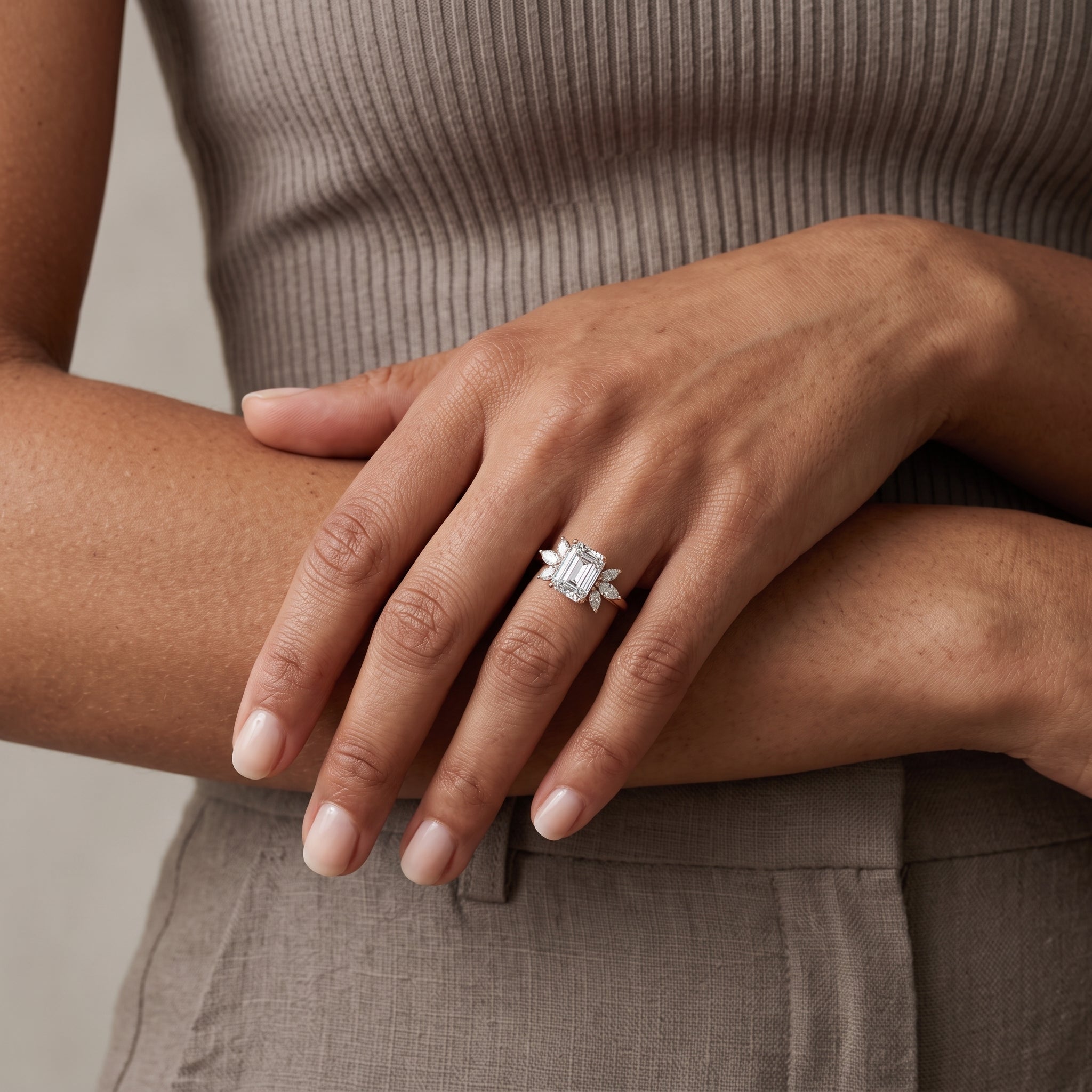 Rose Gold Emerald Cut Moissanite Engagement Ring