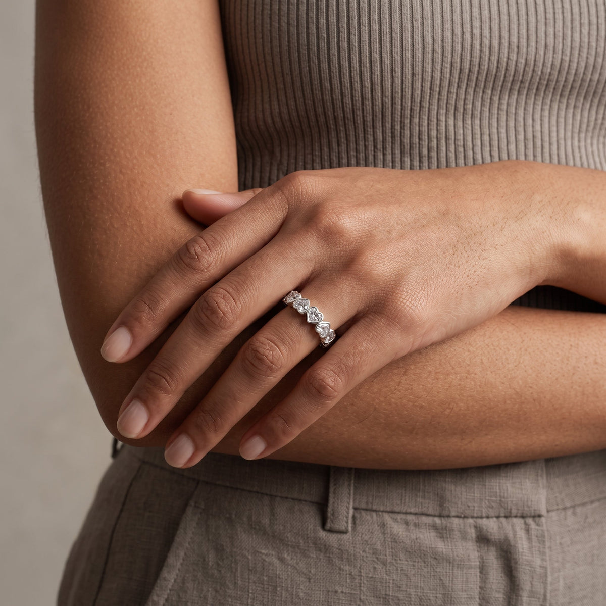 White Gold Heart Cut Moissanite Eternity Band Ring