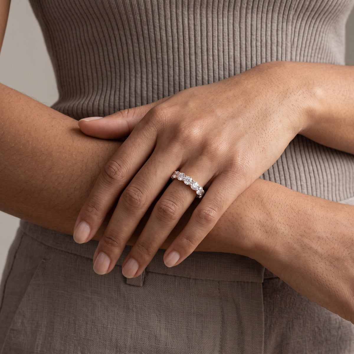 Rose Gold Round Moissanite Eternity Band Ring