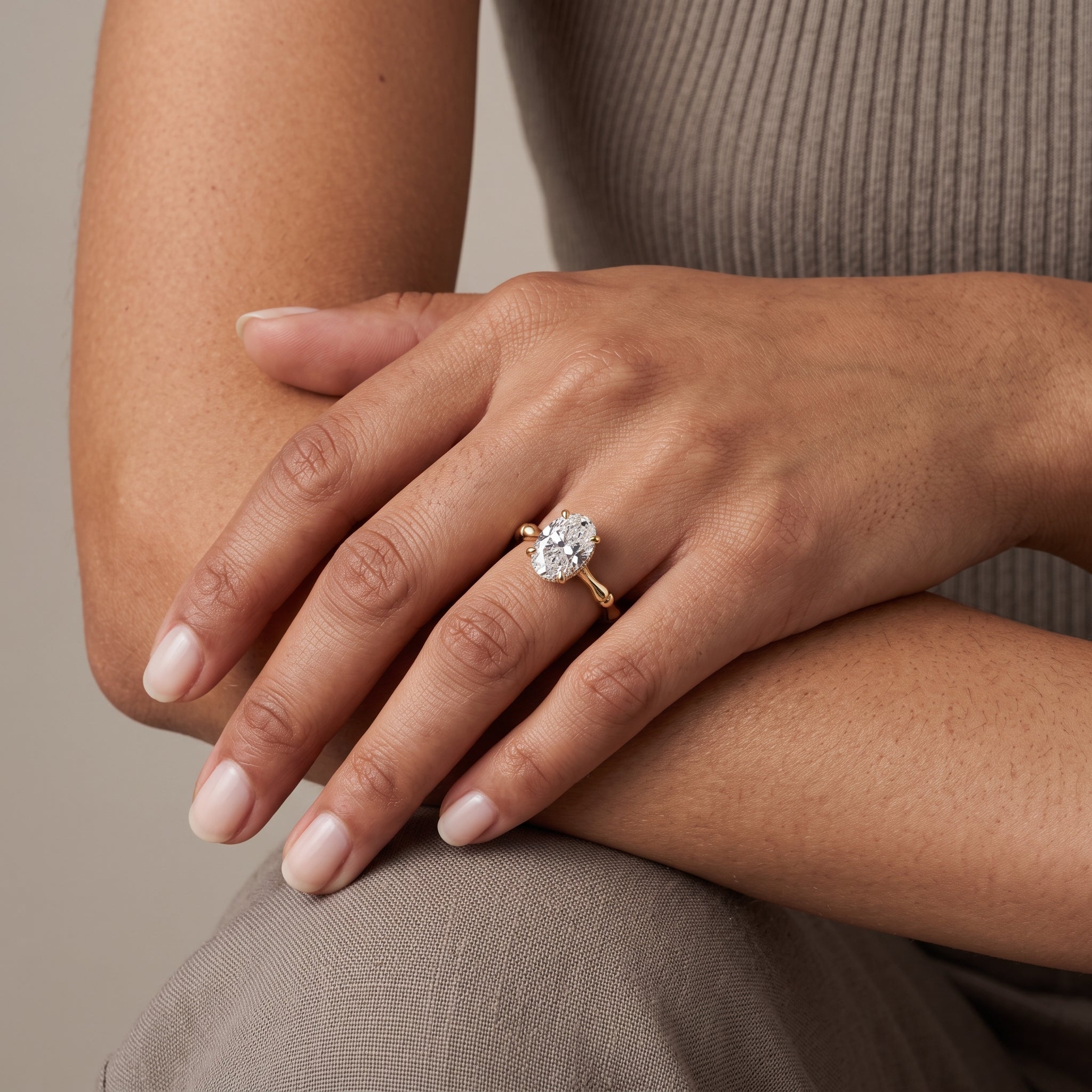 Yellow Gold Oval Cut Moissanite Engagement Ring