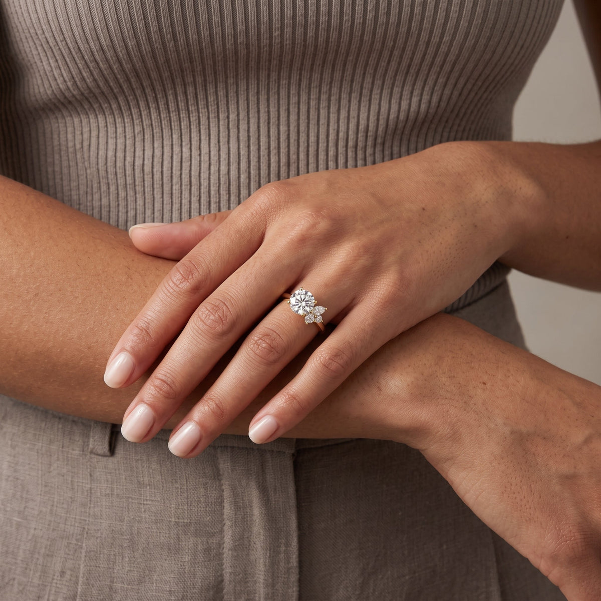 Yellow Gold Round Moissanite Engagement Ring with Side Accents