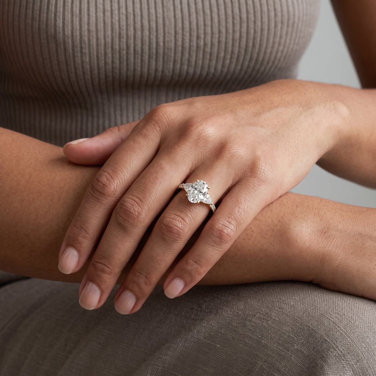 Yellow Gold Oval Cut Moissanite Engagement Ring