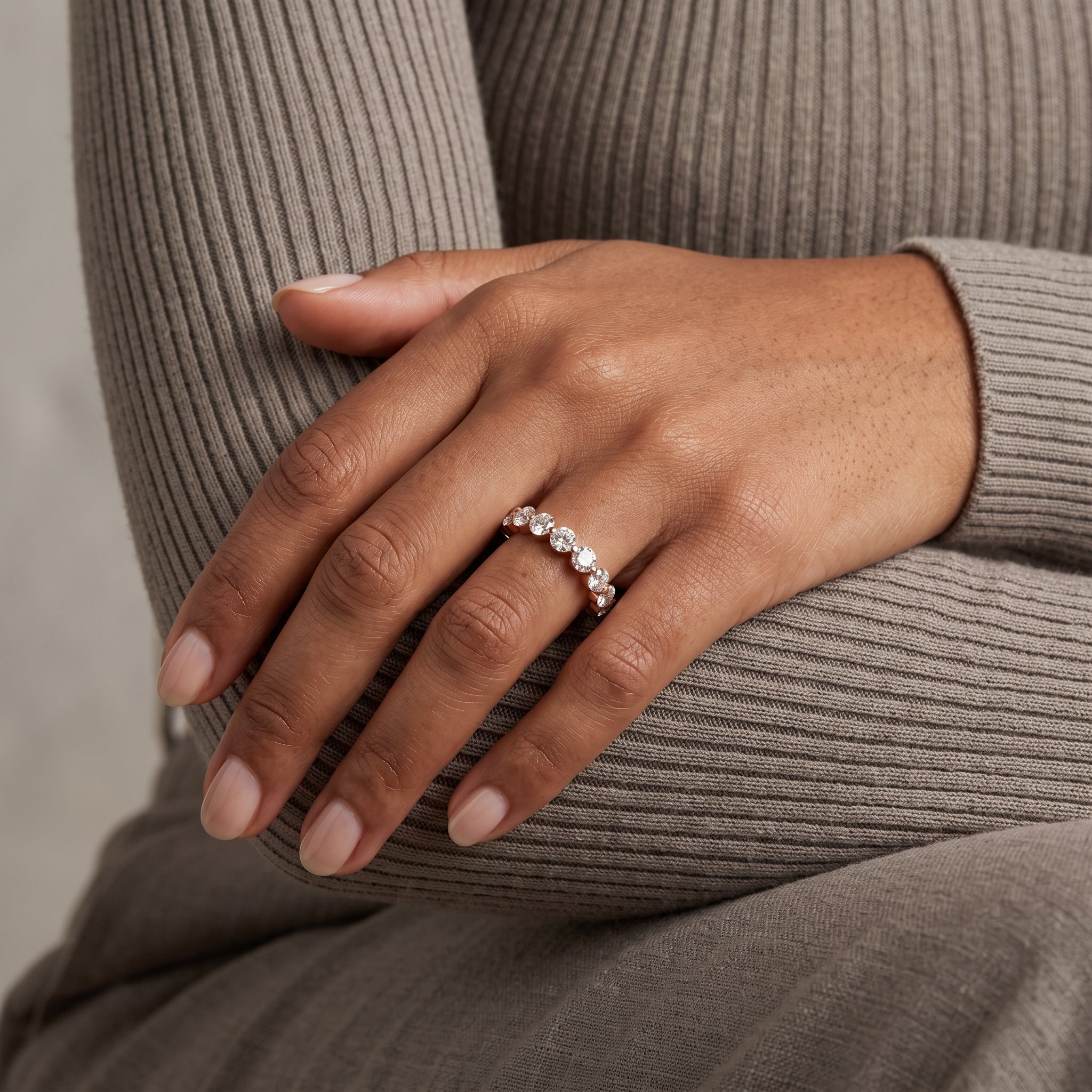 Rose Gold Round Moissanite Eternity Band Ring