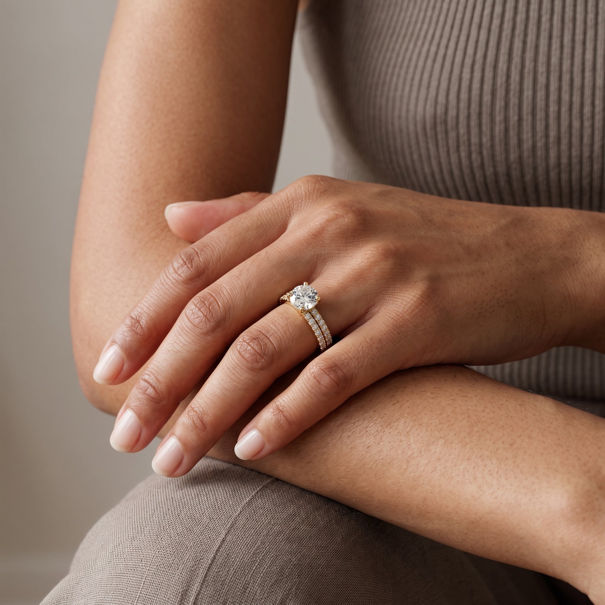 Yellow Gold Round Moissanite Bridal Ring Set