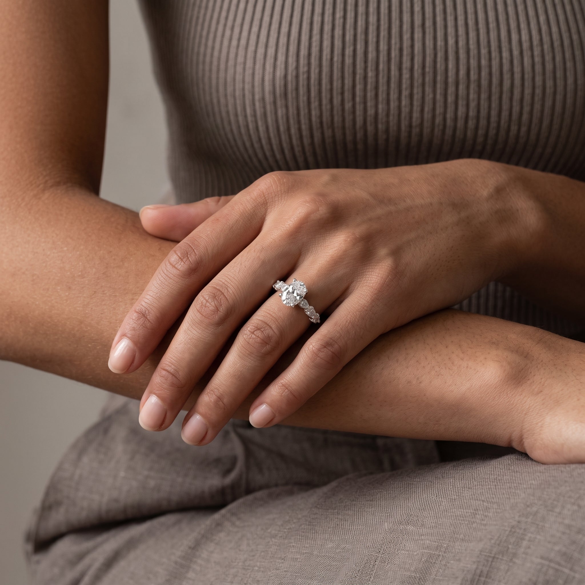 White Gold Oval Cut Moissanite Engagement Ring