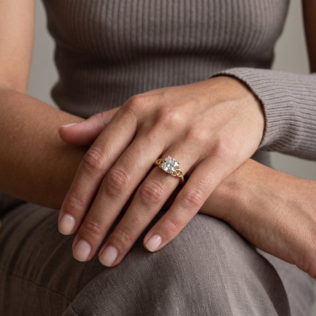 Yellow Gold Cushion Cut Moissanite Engagement Ring