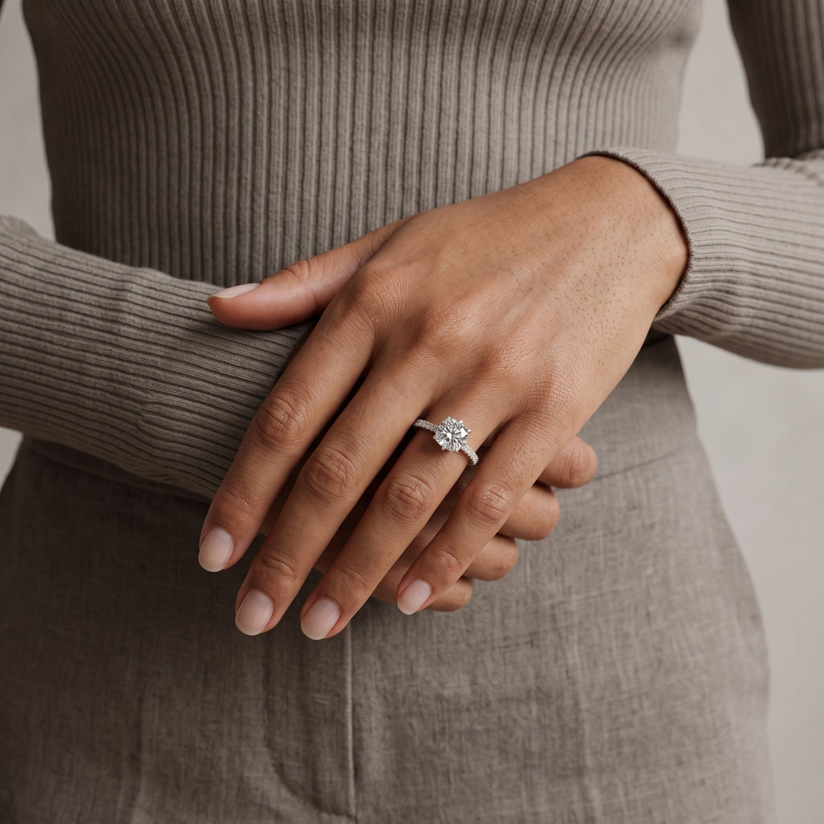 White Metal Cushion Cut Moissanite Engagement Ring