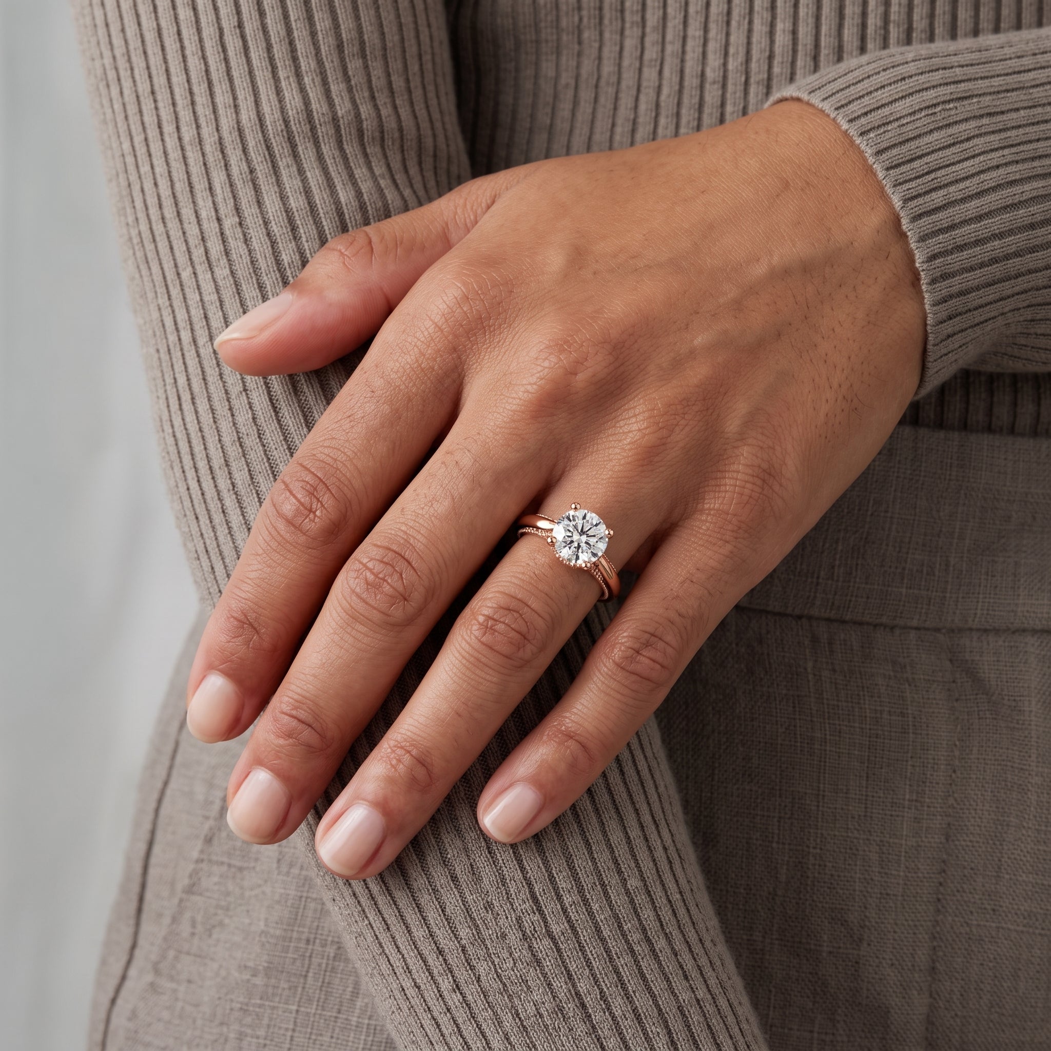 Rose Gold Round Moissanite Solitaire Engagement Ring