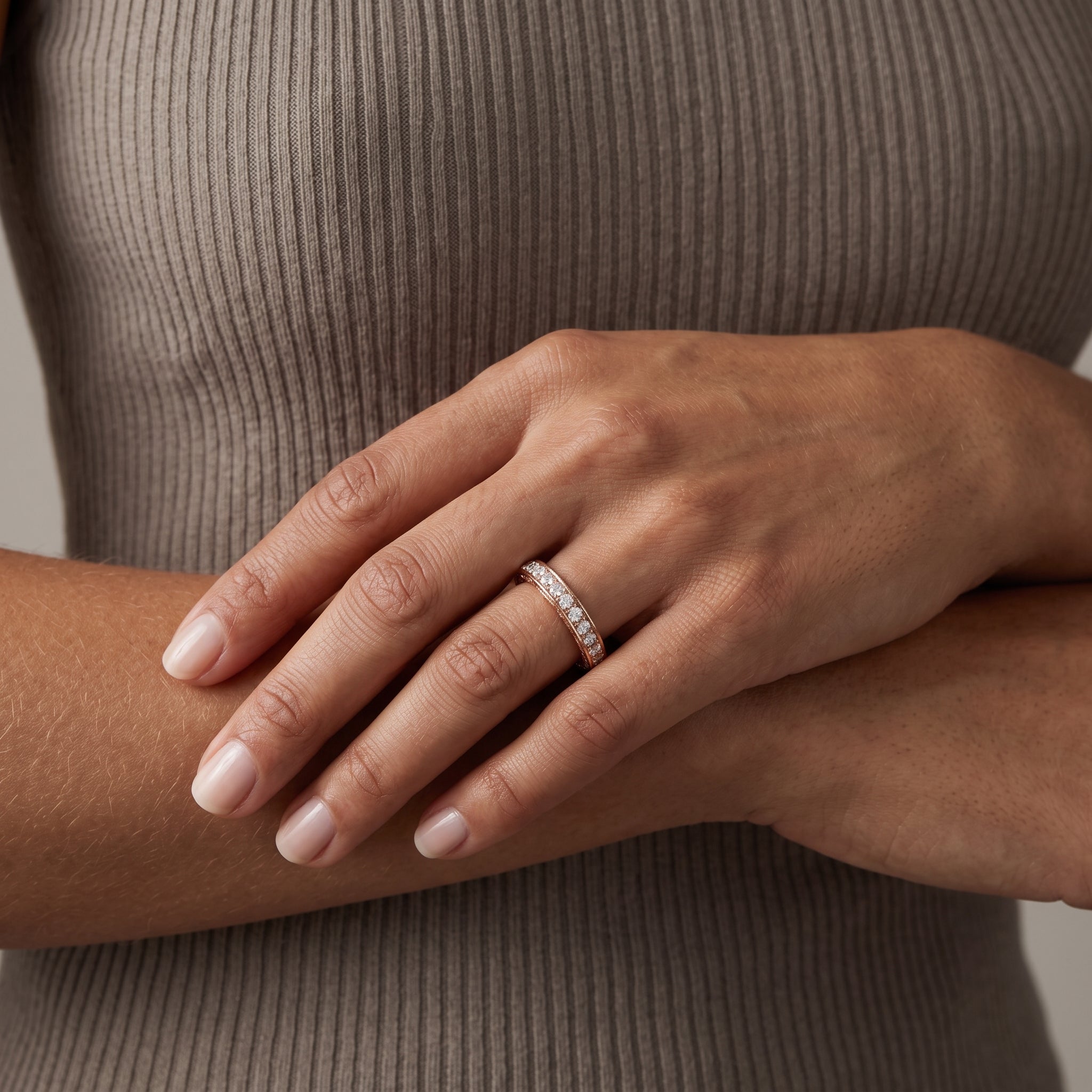 Rose Gold Round Moissanite Eternity Band Ring