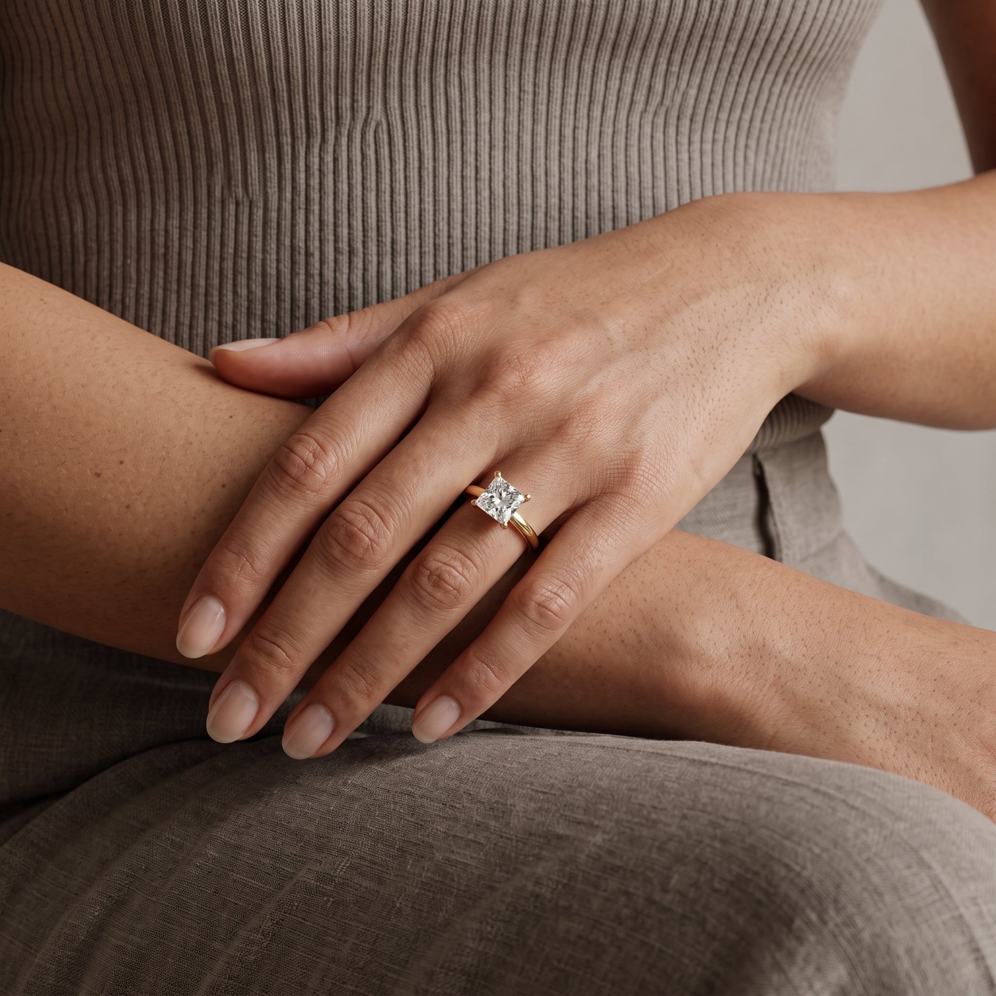Yellow Gold Princess Cut Moissanite Solitaire Engagement Ring