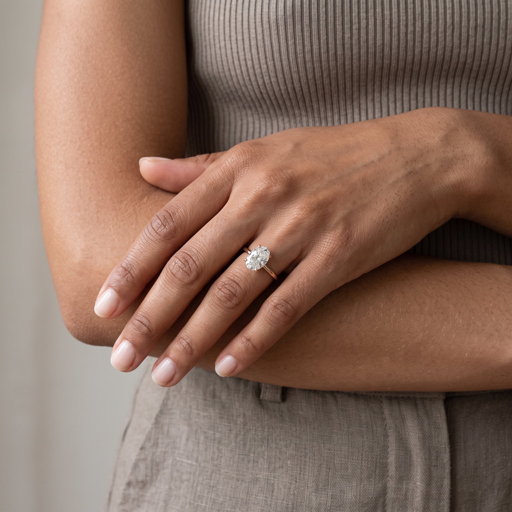 Rose Gold Oval Moissanite Solitaire Engagement Ring