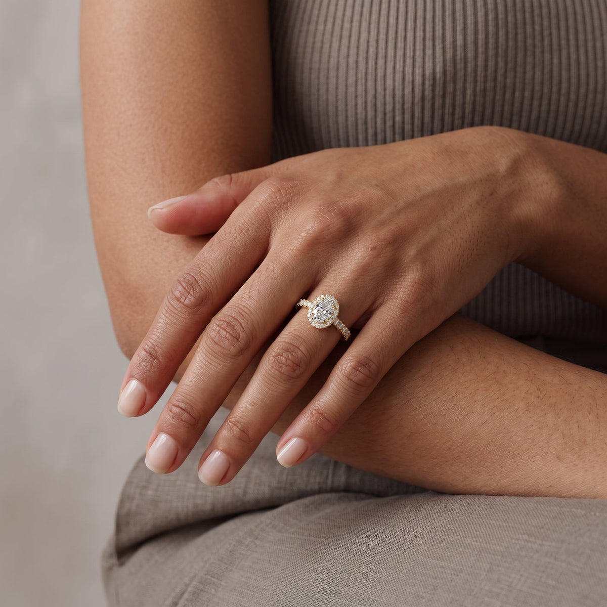 Yellow Gold Oval Moissanite Halo Engagement Ring
