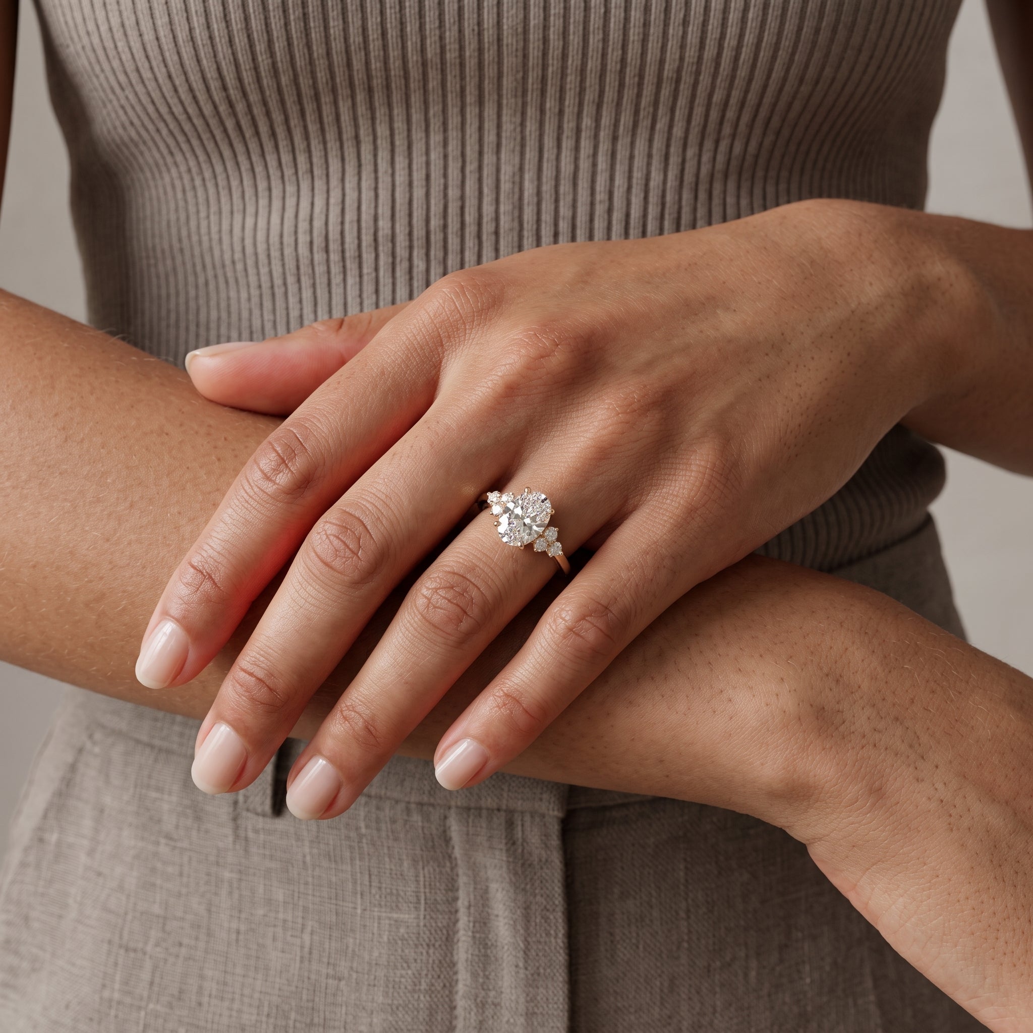 Yellow Gold Oval Cut Moissanite Floral Engagement Ring