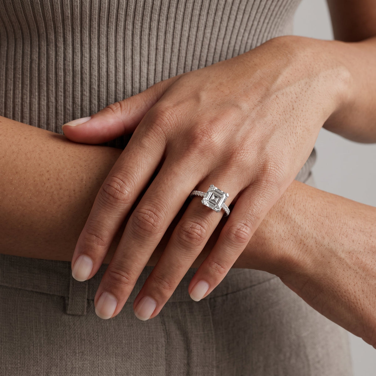 White Gold Asscher Cut Moissanite Engagement Ring