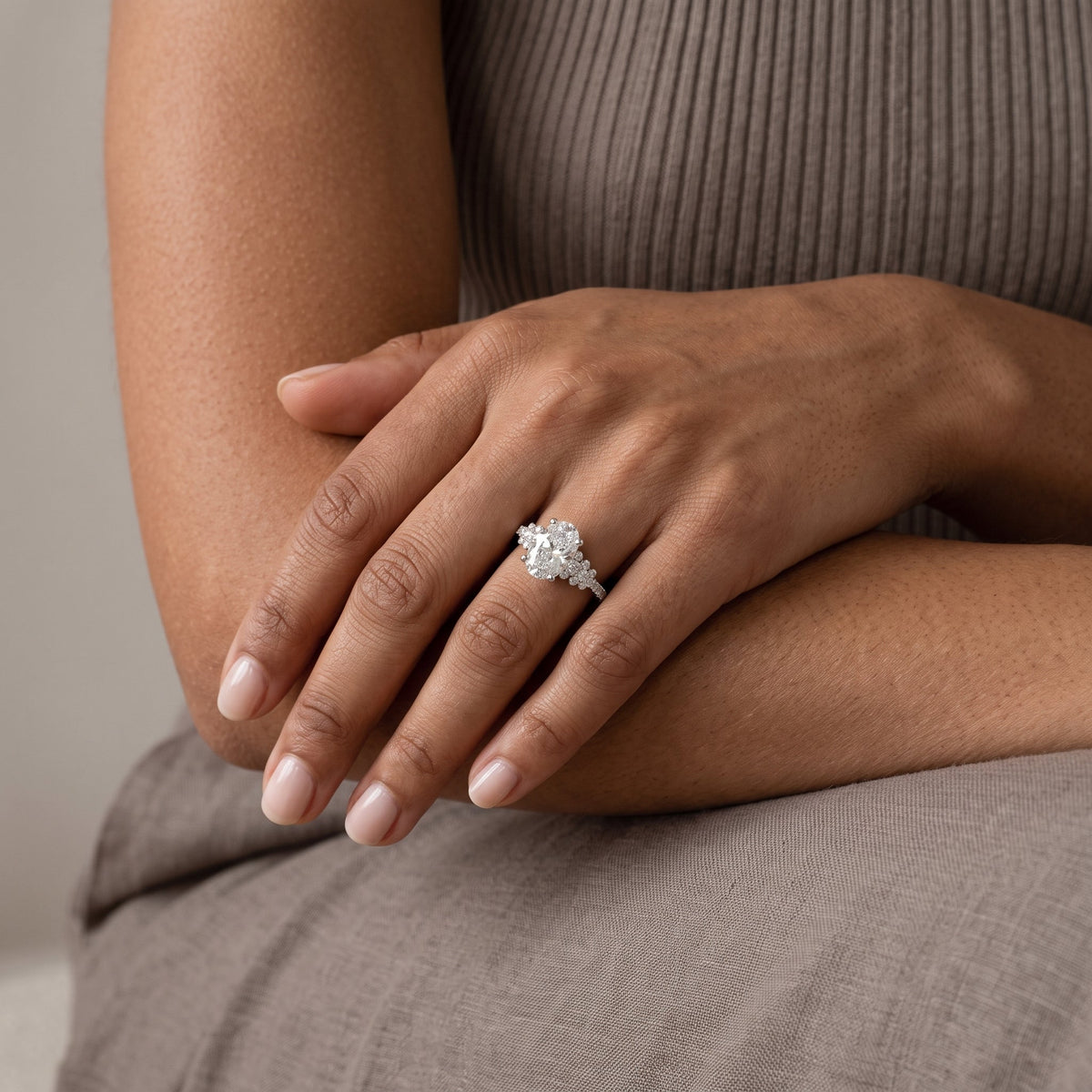 White Gold Oval Cut Moissanite Engagement Ring