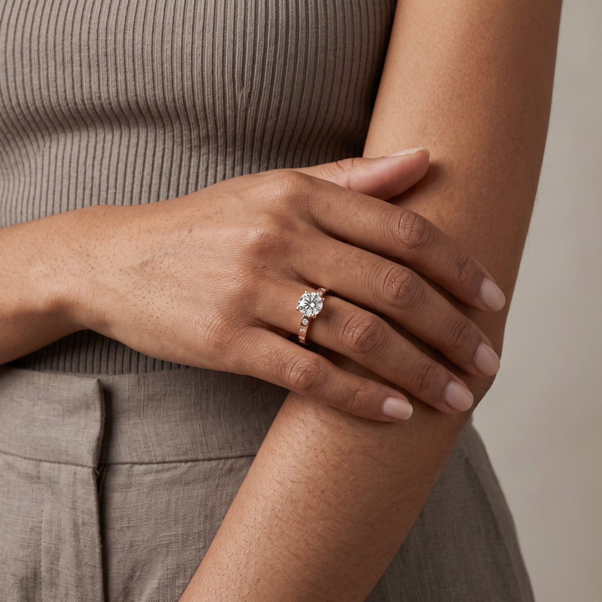 Rose Gold Round Moissanite Solitaire Engagement Ring