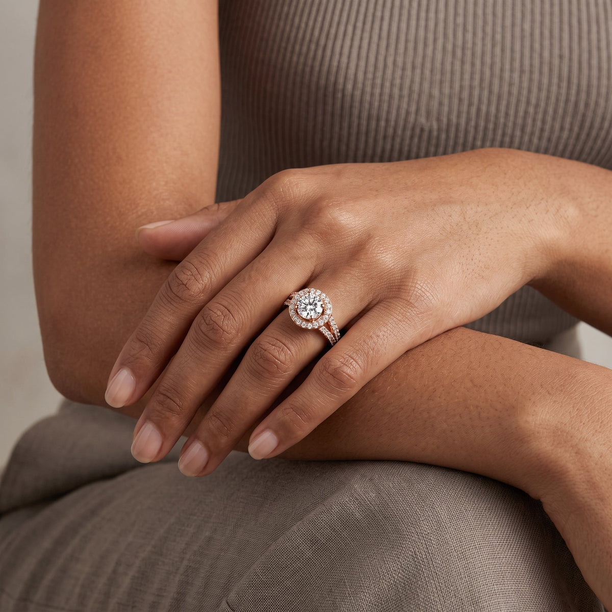 Rose Gold Round Moissanite Halo Engagement Ring