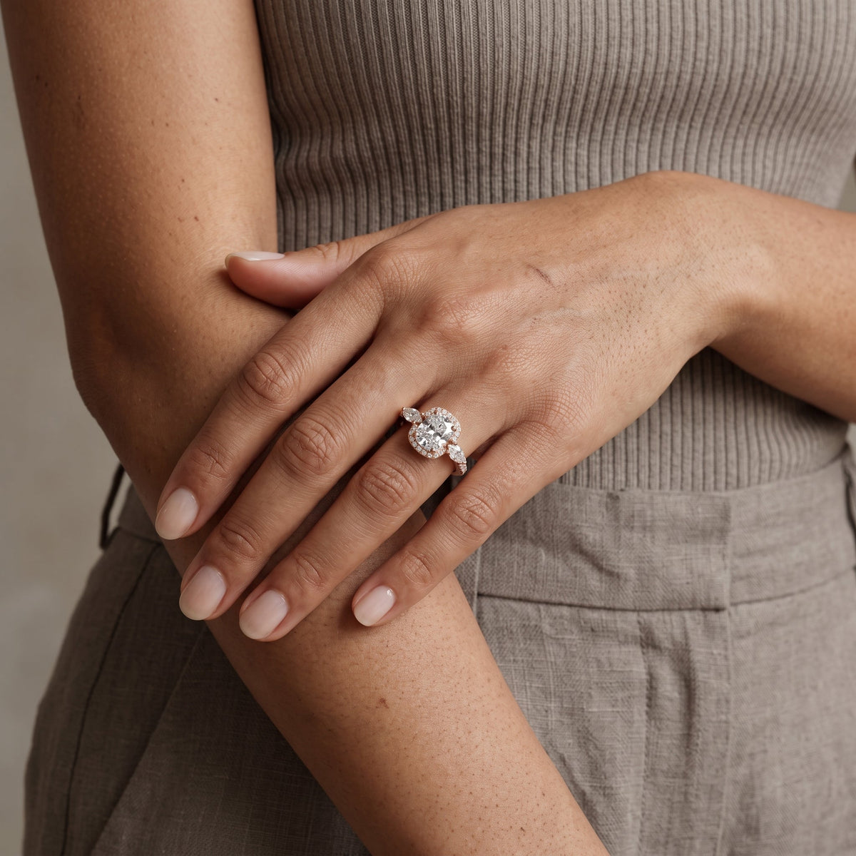 Rose Gold Cushion Moissanite Halo Engagement Ring