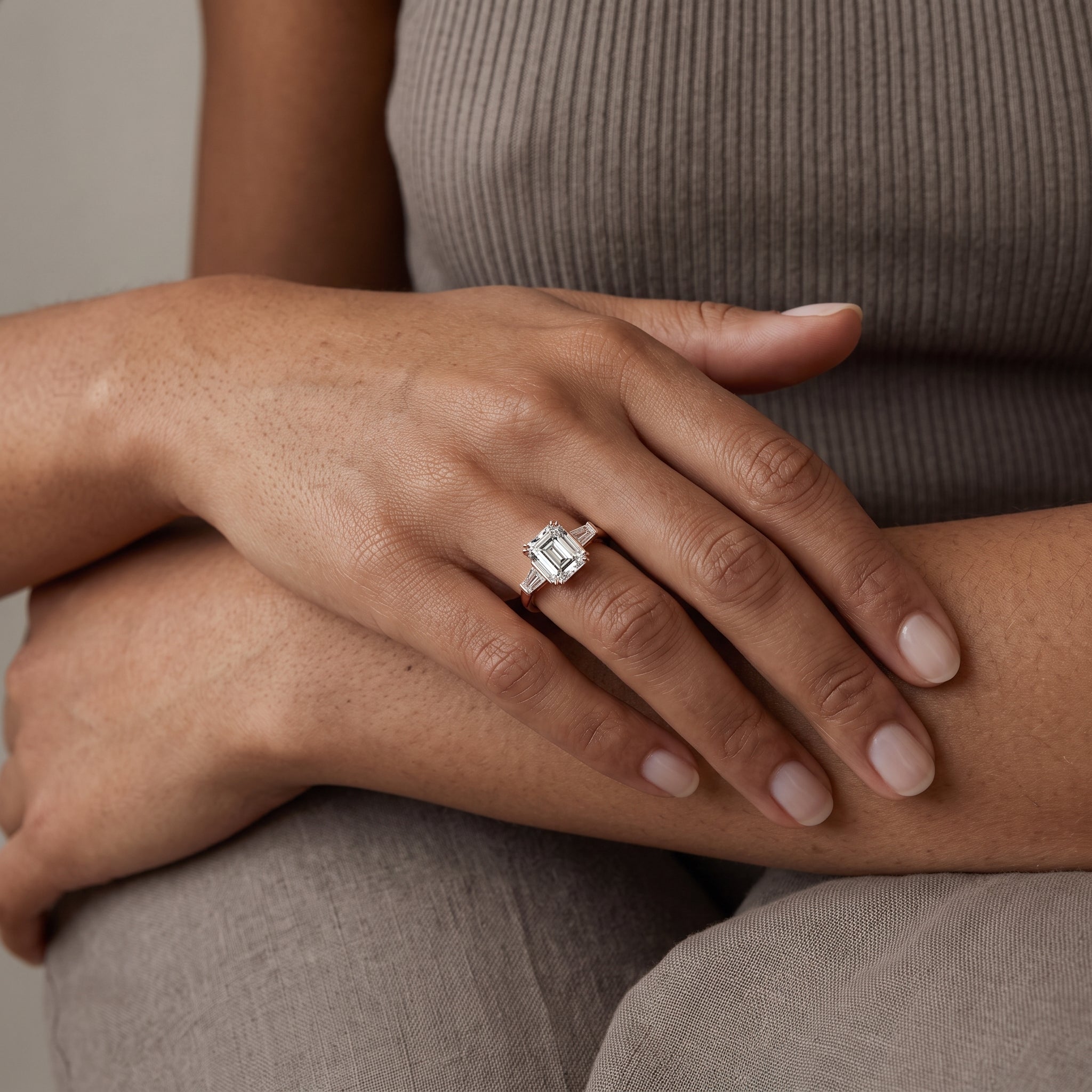 Rose Gold Asscher Cut Moissanite Engagement Ring