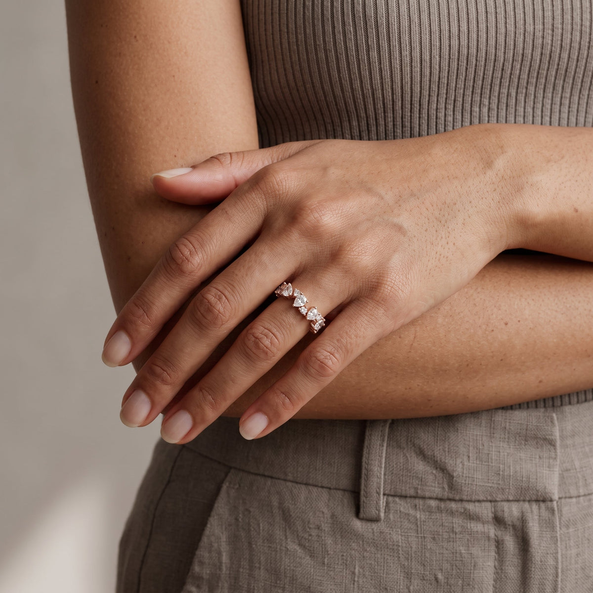 Rose Gold Pear & Round Moissanite Eternity Band Ring