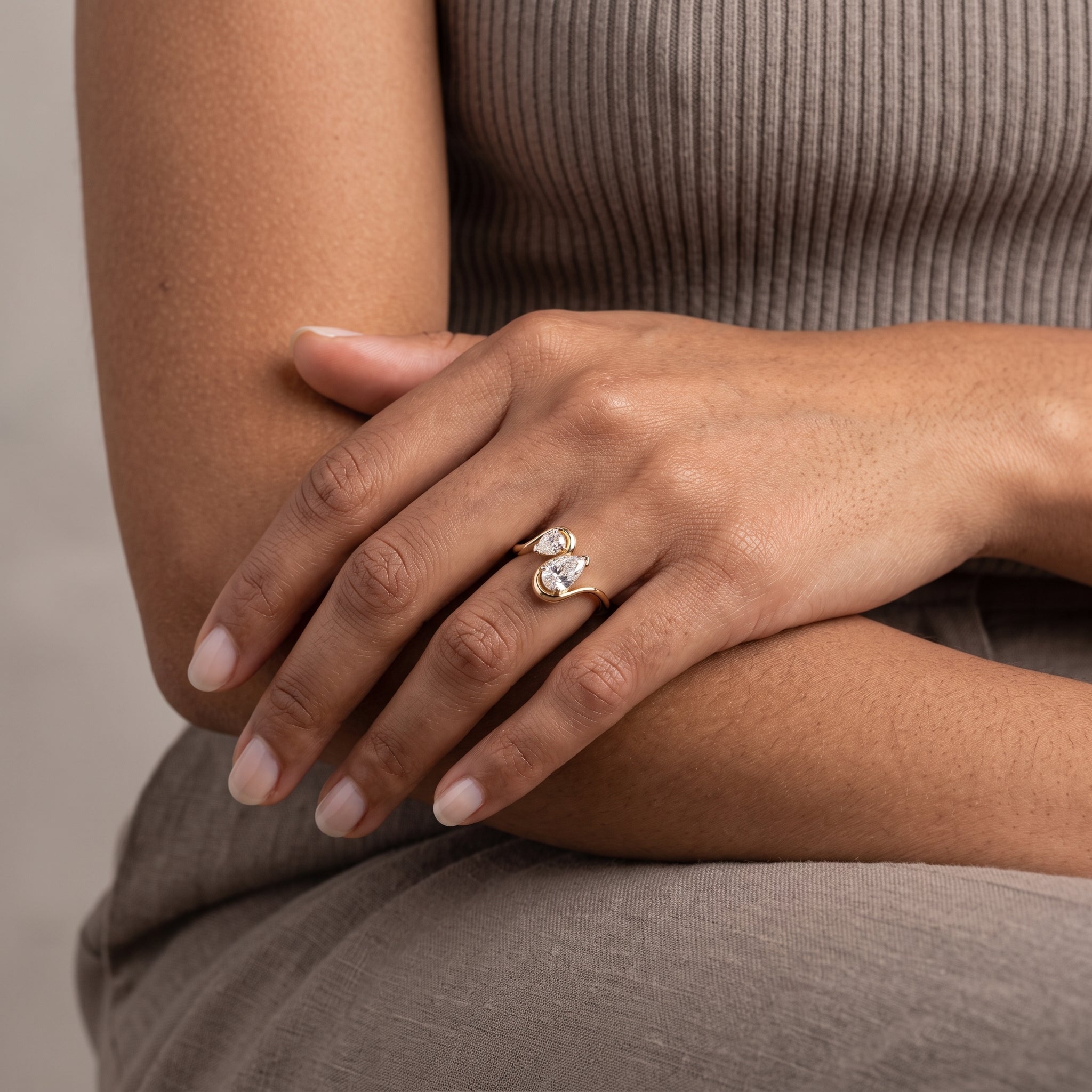 Yellow Gold Pear Cut Moissanite Open Wrap Ring