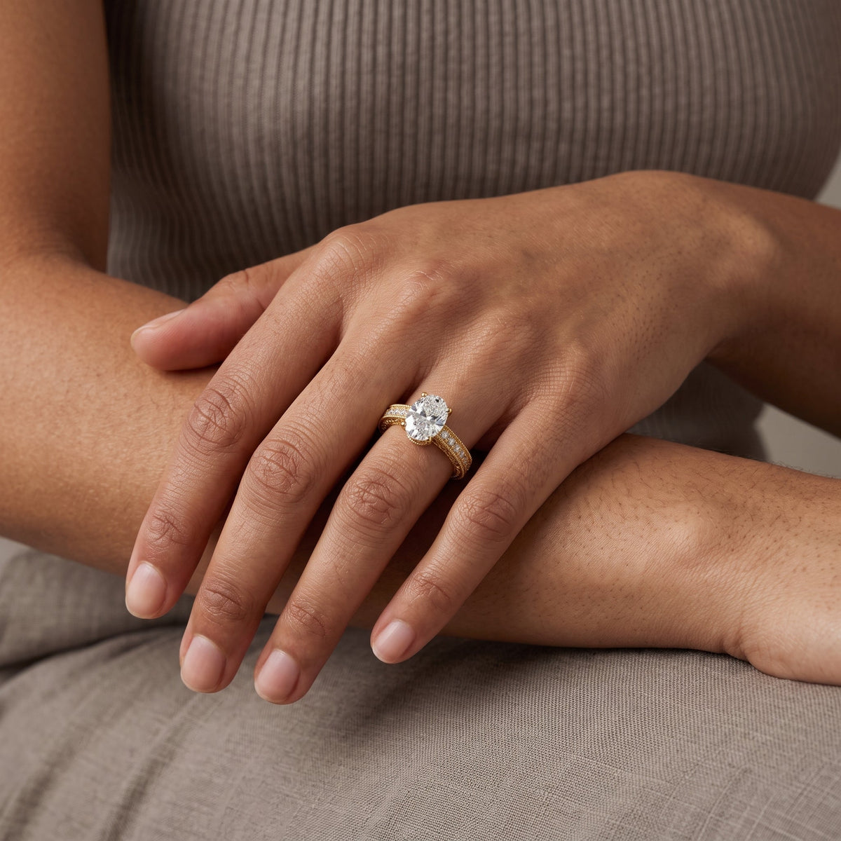 Yellow Gold Oval Cut Moissanite Engagement Ring