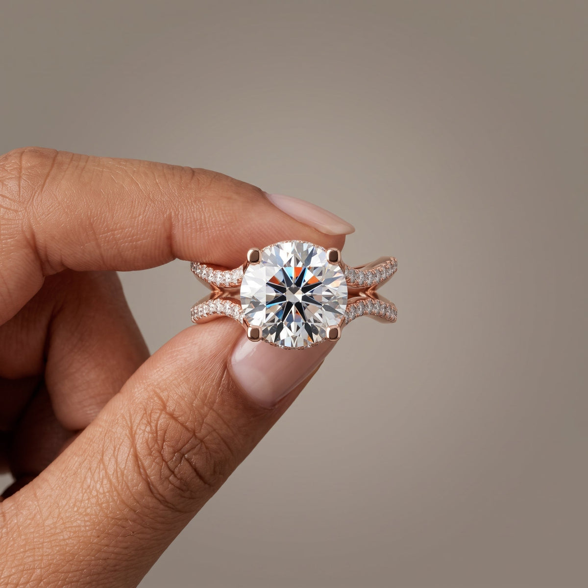 Rose Gold Round Cut Moissanite Twisted Shank Engagement Ring