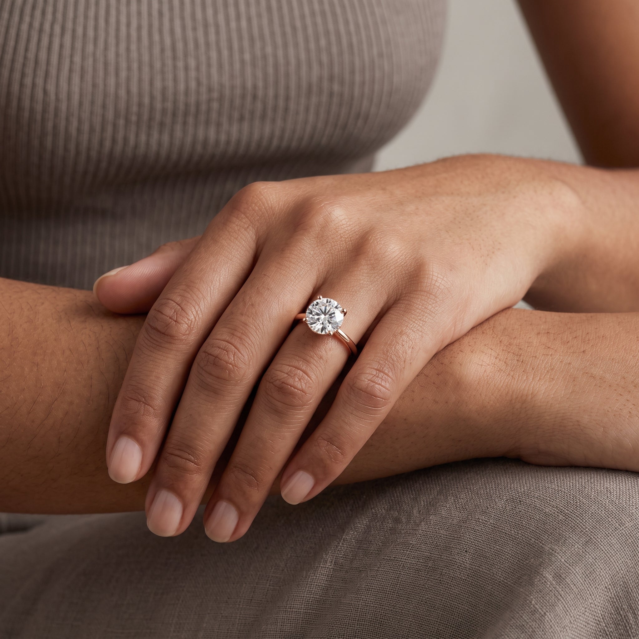 Rose Gold Round Cut Moissanite Solitaire Engagement Ring