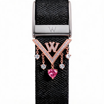 Pink Heart Crest diamond WHOOP charm attached to black WHOOP 5.0 strap – Zius Jewels