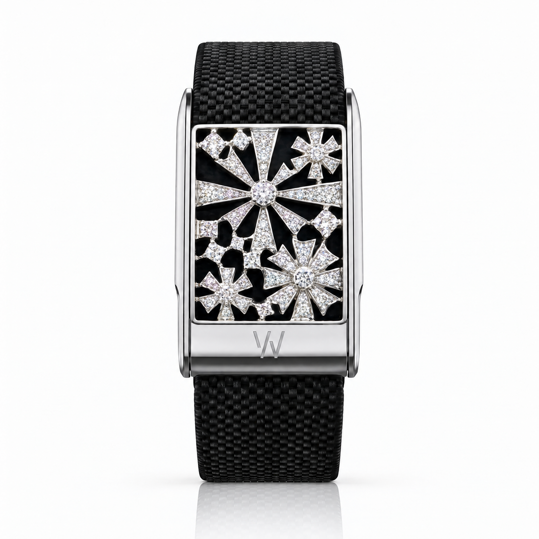 Black & White Flower Pattern Diamond WHOOP 5.0 case set with moissanite – angle view – Zius Jewels