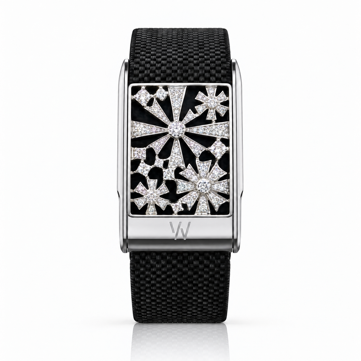Black & White Flower Pattern Diamond WHOOP 5.0 case set with moissanite – angle view – Zius Jewels