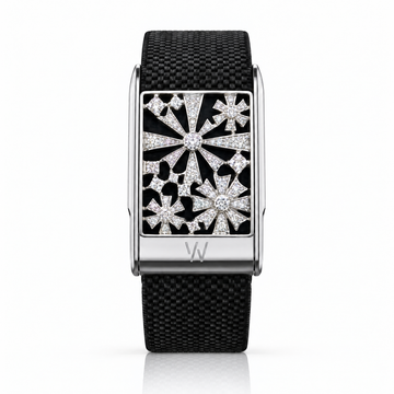 Black & White Flower Pattern Diamond WHOOP 5.0 case set with moissanite – angle view – Zius Jewels