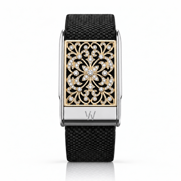 Gold Filigree Lattice Diamond WHOOP 5.0 case set with moissanite – angle view – Zius Jewels