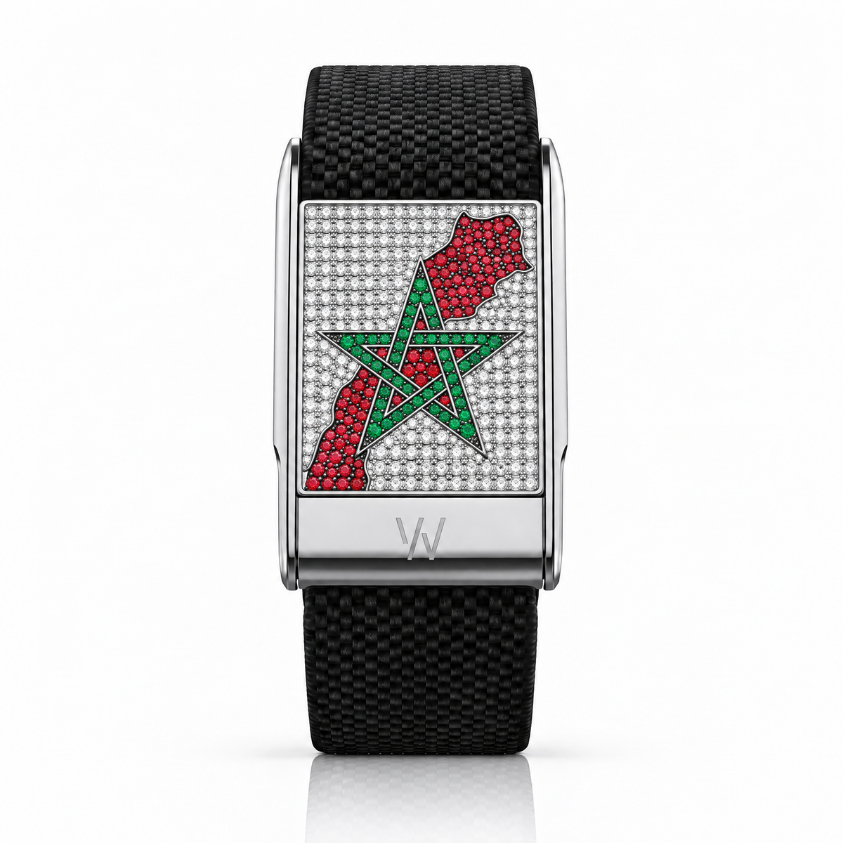Morocco Flag Diamond WHOOP 5.0 case set with moissanite – angle view – Zius Jewels