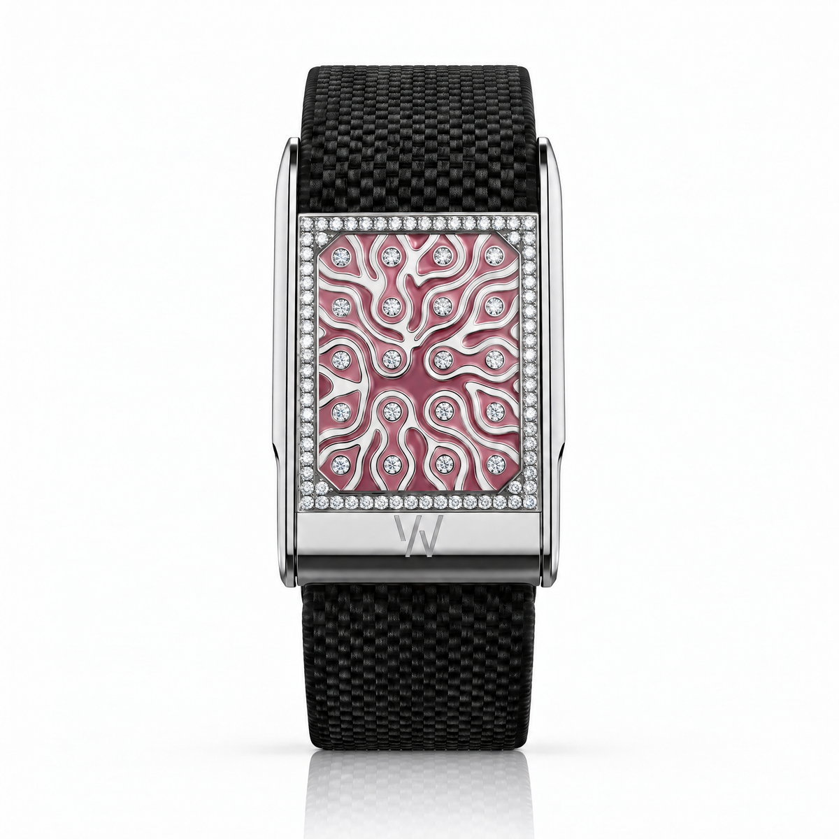 Pink Damask Diamond WHOOP 5.0 case set with moissanite – angle view – Zius Jewels