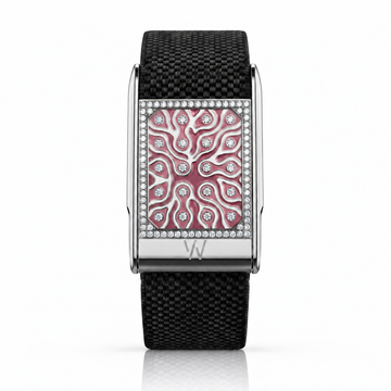 Pink Damask Diamond WHOOP 5.0 case set with moissanite – angle view – Zius Jewels