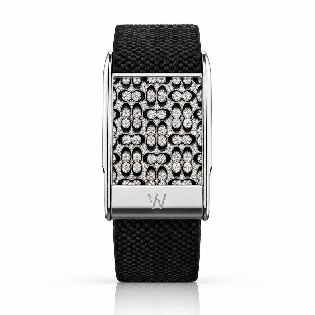 Black Ornamental Lattice Diamond WHOOP 5.0 case set with moissanite – angle view – Zius Jewels