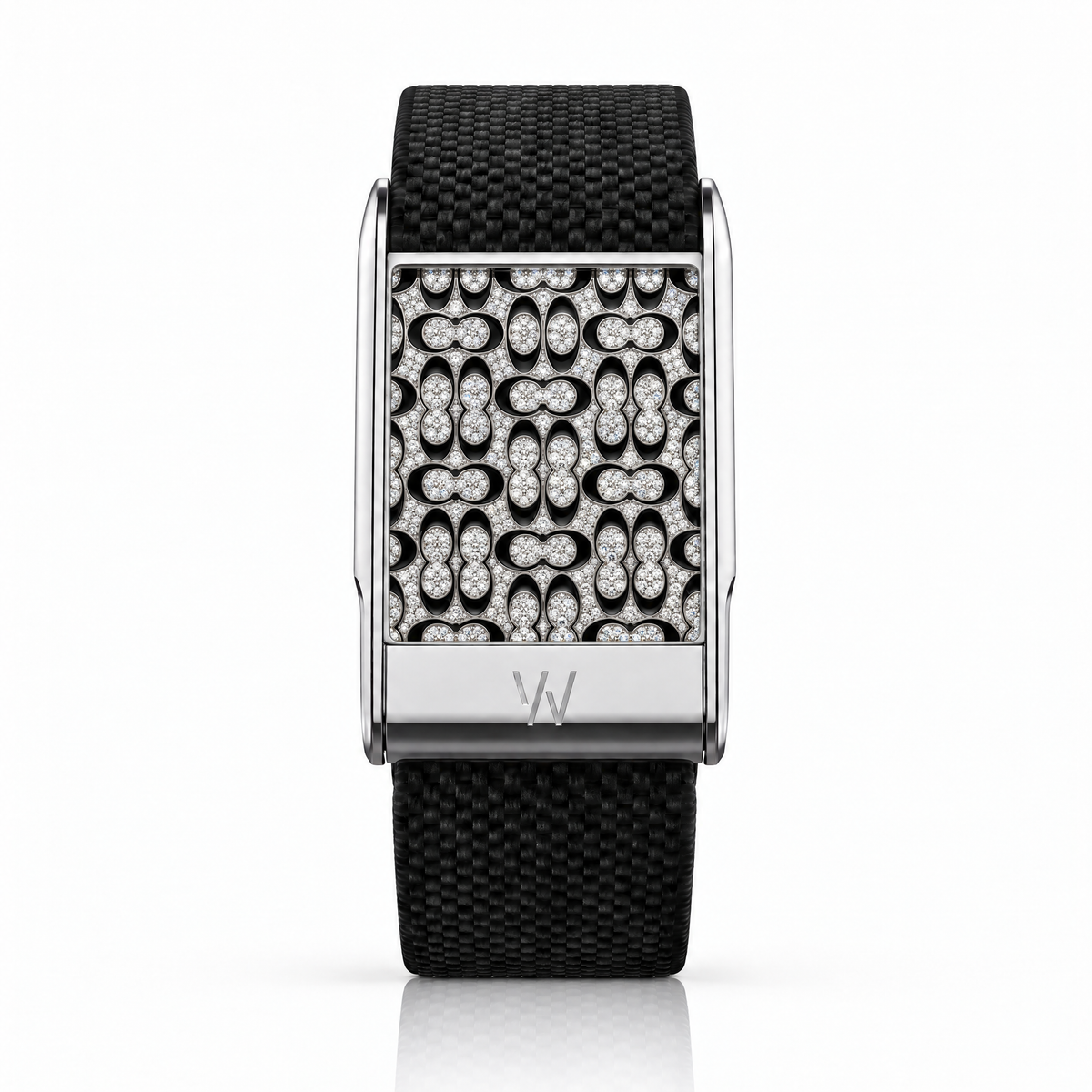 Black Ornamental Lattice Diamond WHOOP 5.0 case set with moissanite – angle view – Zius Jewels